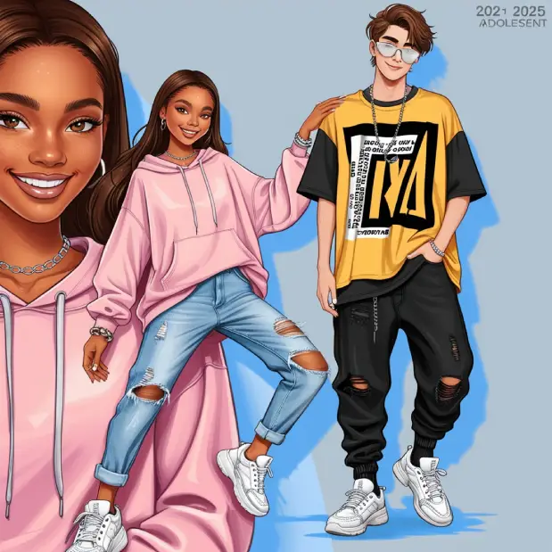 Tendances vestimentaire jeune femme et jeune homme dans style oversize pour adolescents en 2025,mikadele.com